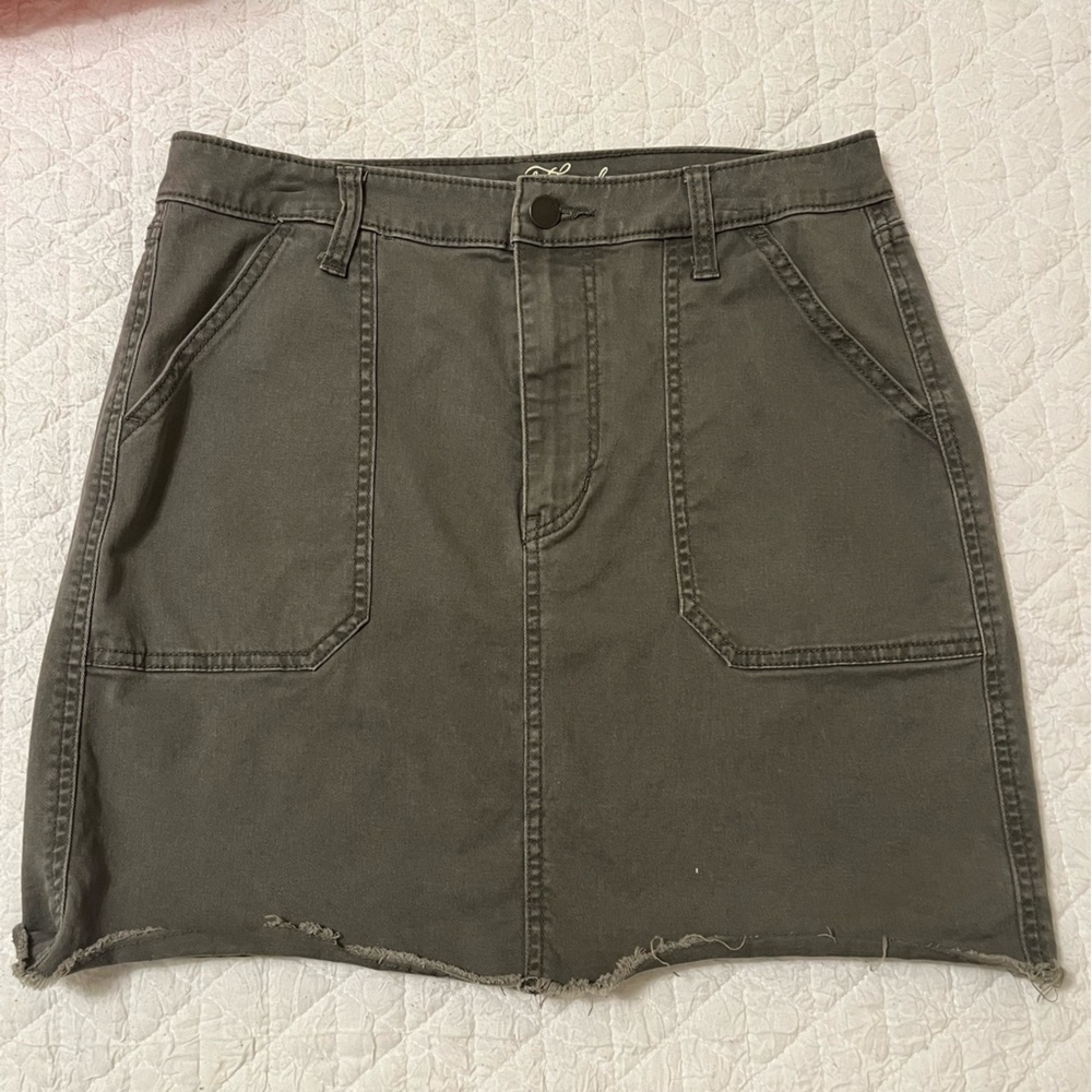 Army Green Skirt with Distressed Hem